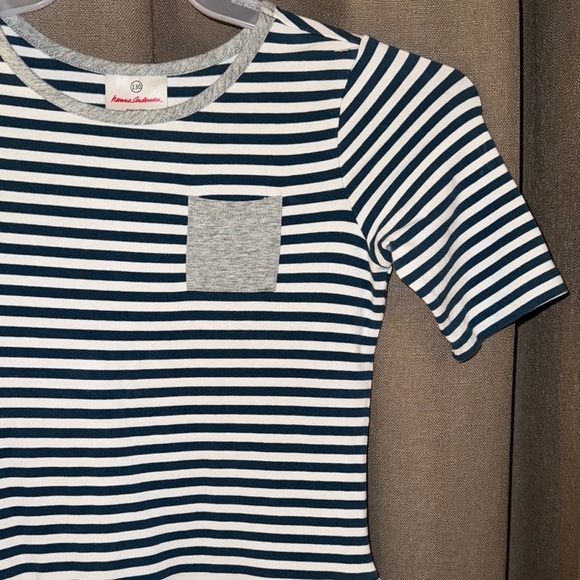 Hannah Anderson Navy Striped Kids/Girls Ruffled Dress w/Front Pocket Size 8 - Picture 3 of 16